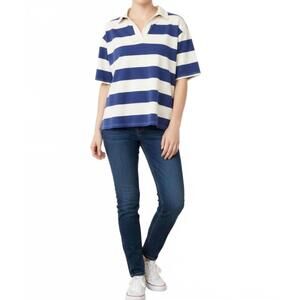 NEW OH! striped polo top in navy/white